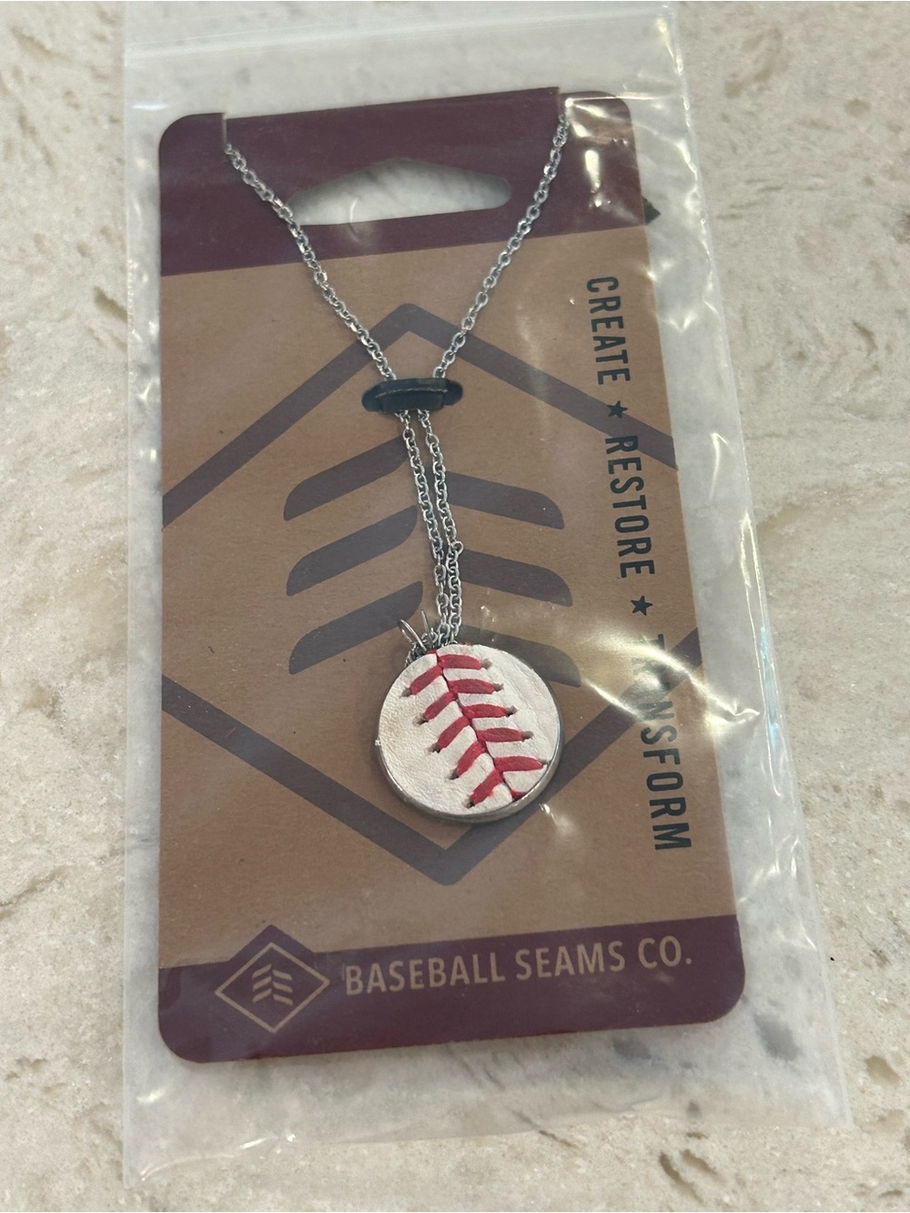 NEW Baseball Silver Necklace with Red Stitch Pendant